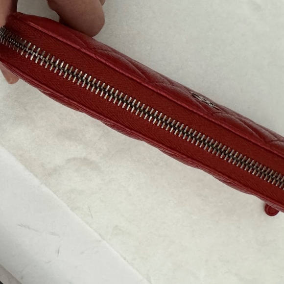 AUTH - Chanel Quilted Caviar Leather Zip around Long Wallet - Red - Good Used - Picture 9 of 16